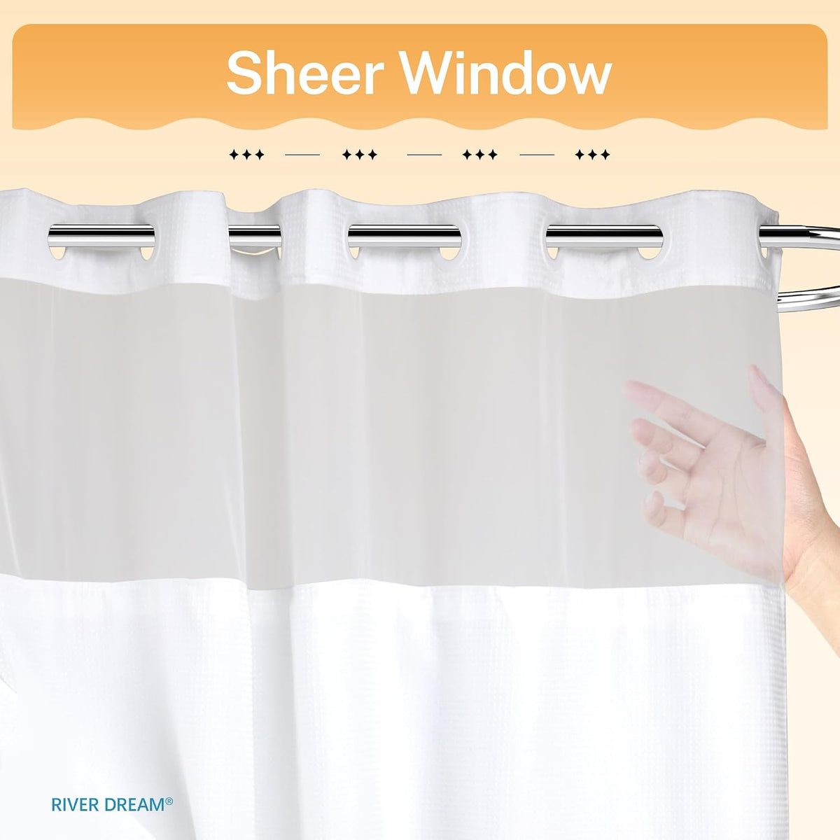 RiverDream Heavyweight Waffle No Hook Shower Curtain with Liner,White,71x74