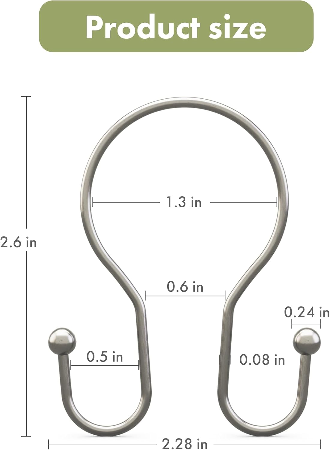 AmazerBath Shower Curtain Hooks Brushed Nickel Shower Curtain Rings, Simple Double Hook Shower Curtain Hooks Rust Proof, Smooth Glide Metal Shower Hooks for Shower Curtain, 12Pcs Shower Rod Hooks