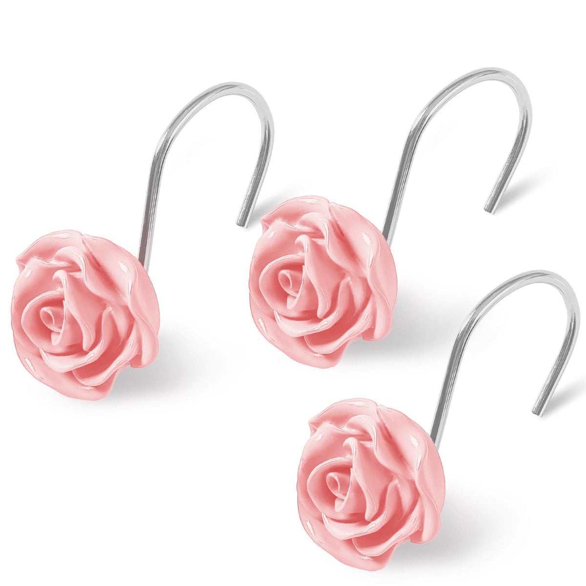 Cute Rose Floral Shower Curtain Hooks Rings for Bathroom,Pink 12PCS