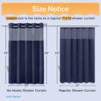River Dream Waffle No Hook Shower Curtain with Liner,Navy Blue,71x74