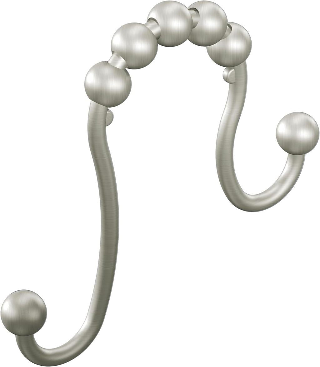 Moen Brushed Nickel Shower Curtain Rings with Double Hooks for Bathroom Shower Rod, (Pack of 12), SR2201BN