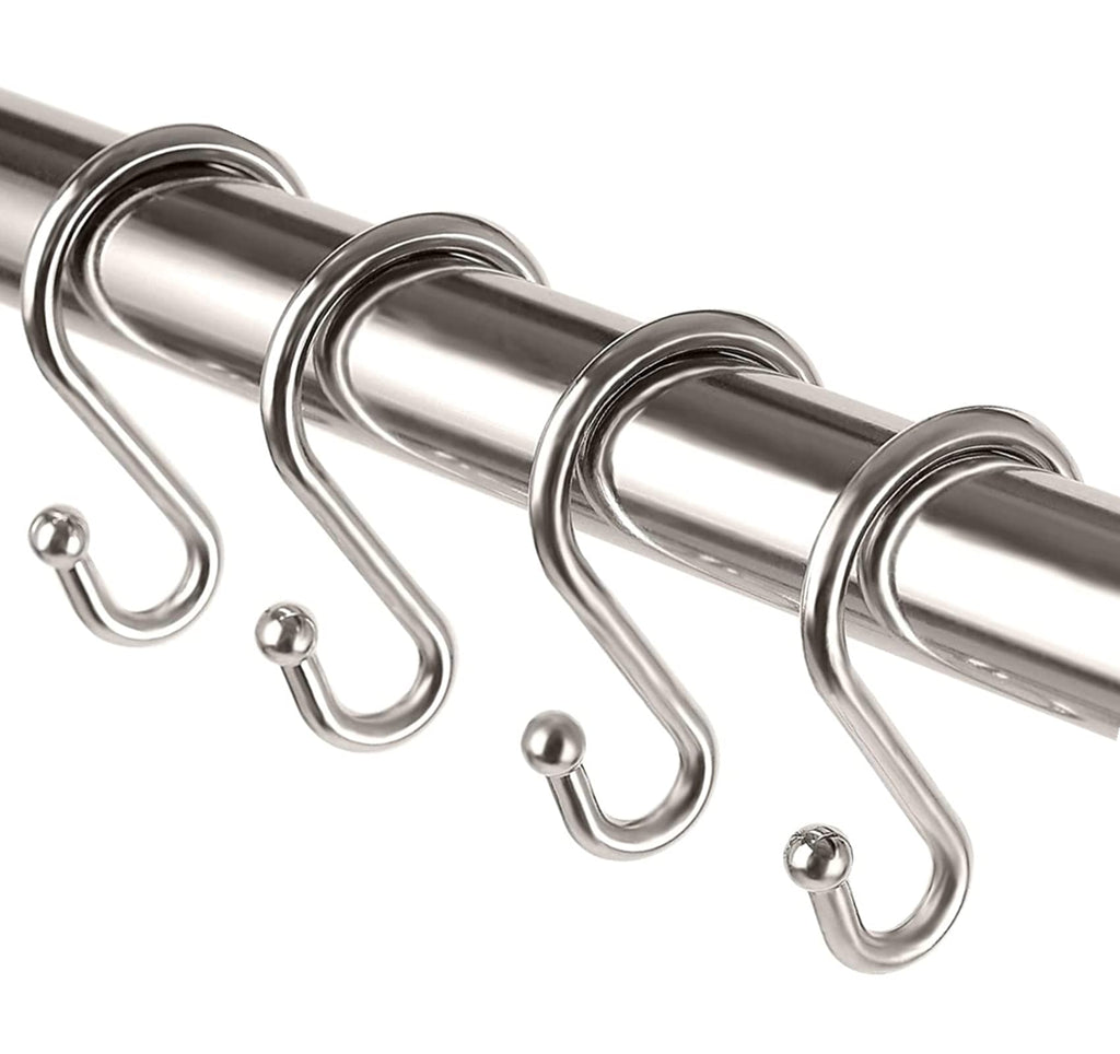 Metal Shower Curtain Hooks，Set of 12 Rings，Rust Resistant S Shaped Hooks Hangers for Shower Curtains, Kitchen Utensils, Clothing, Towels, etc. (Gold)