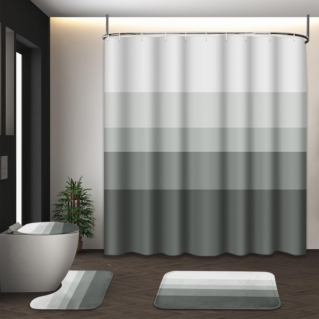 Bathroom Sets with Shower Curtain and Rugs, Set of 4, Checkered
