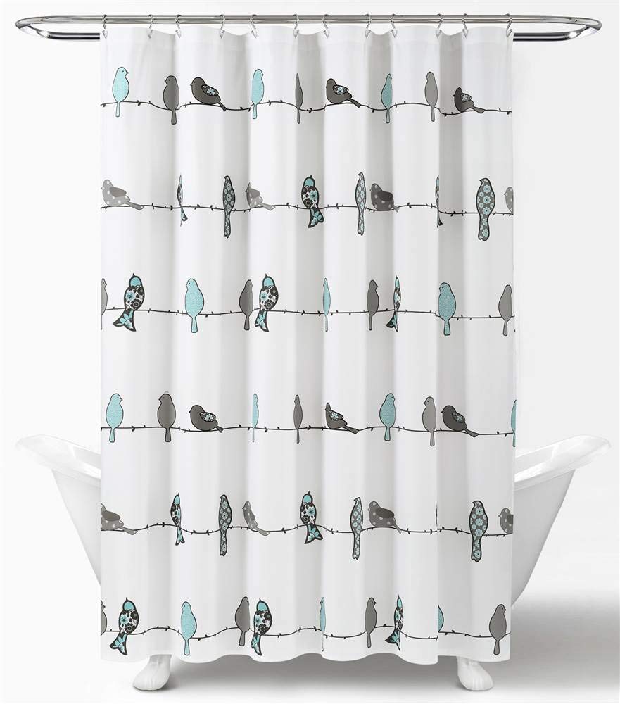 Lush Decor Rowley Birds Shower Curtain, 72” W x 72” L, Multi - Colorful Floral Bird Pattern - Whimsical & Playful Bird Shower Curtain - Farmhouse, Coastal, & Boho Bathroom Decor