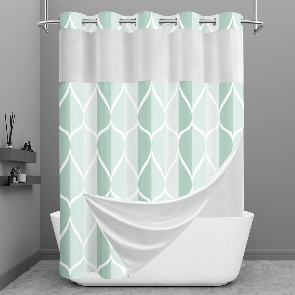 Yiatn Gray Ringless Shower Curtain with Snap-in Liner, 71 x 74 Inch