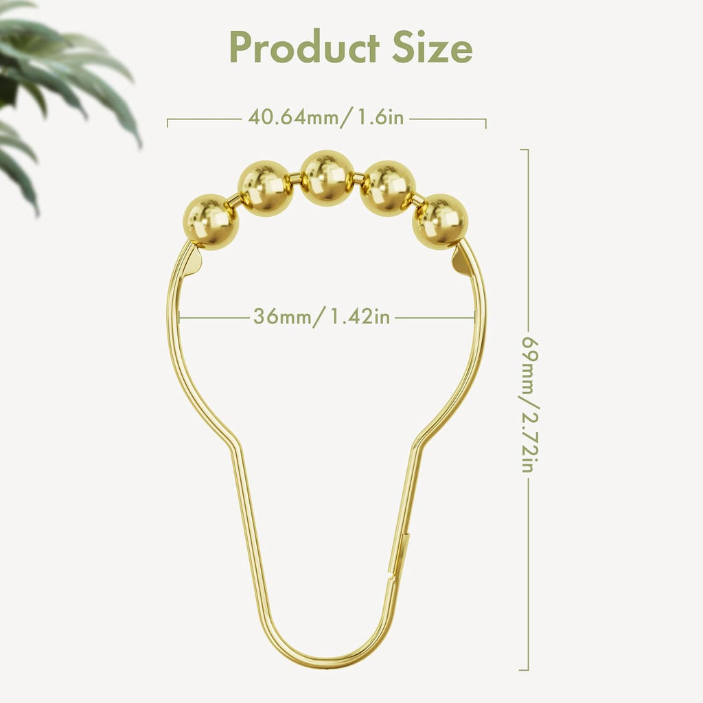 Gold Shower Curtain Hooks, Amazer Shower Curtain Rings Hooks, 12 Pcs Stainless Steel Shower Hooks for Shower Curtain, Rust Proof Shower Curtain Hooks, Shower Hooks for Curtain Bathroom