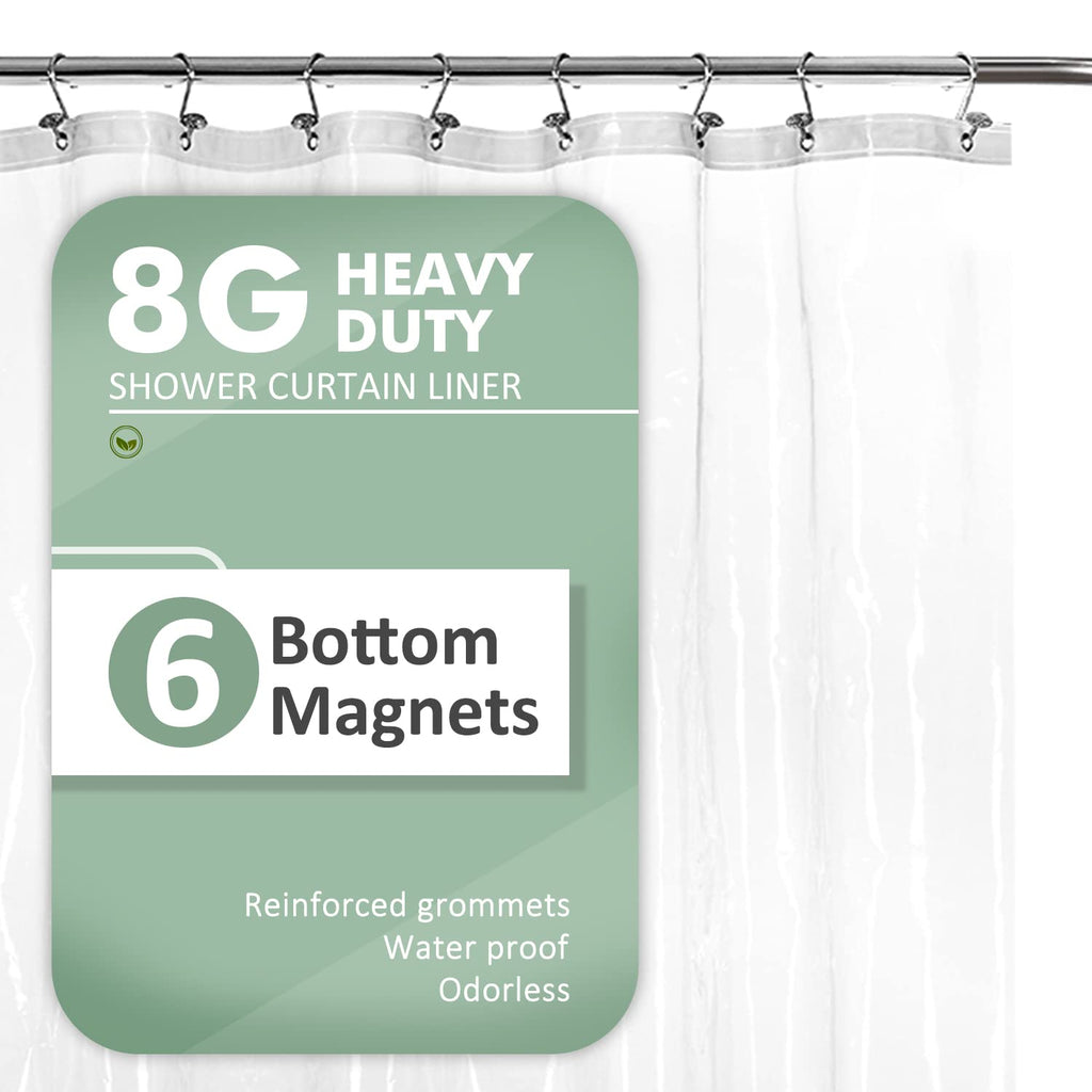 Barossa Design 48 inch Wide Stall Shower Curtain Liner with Magnets, Clear