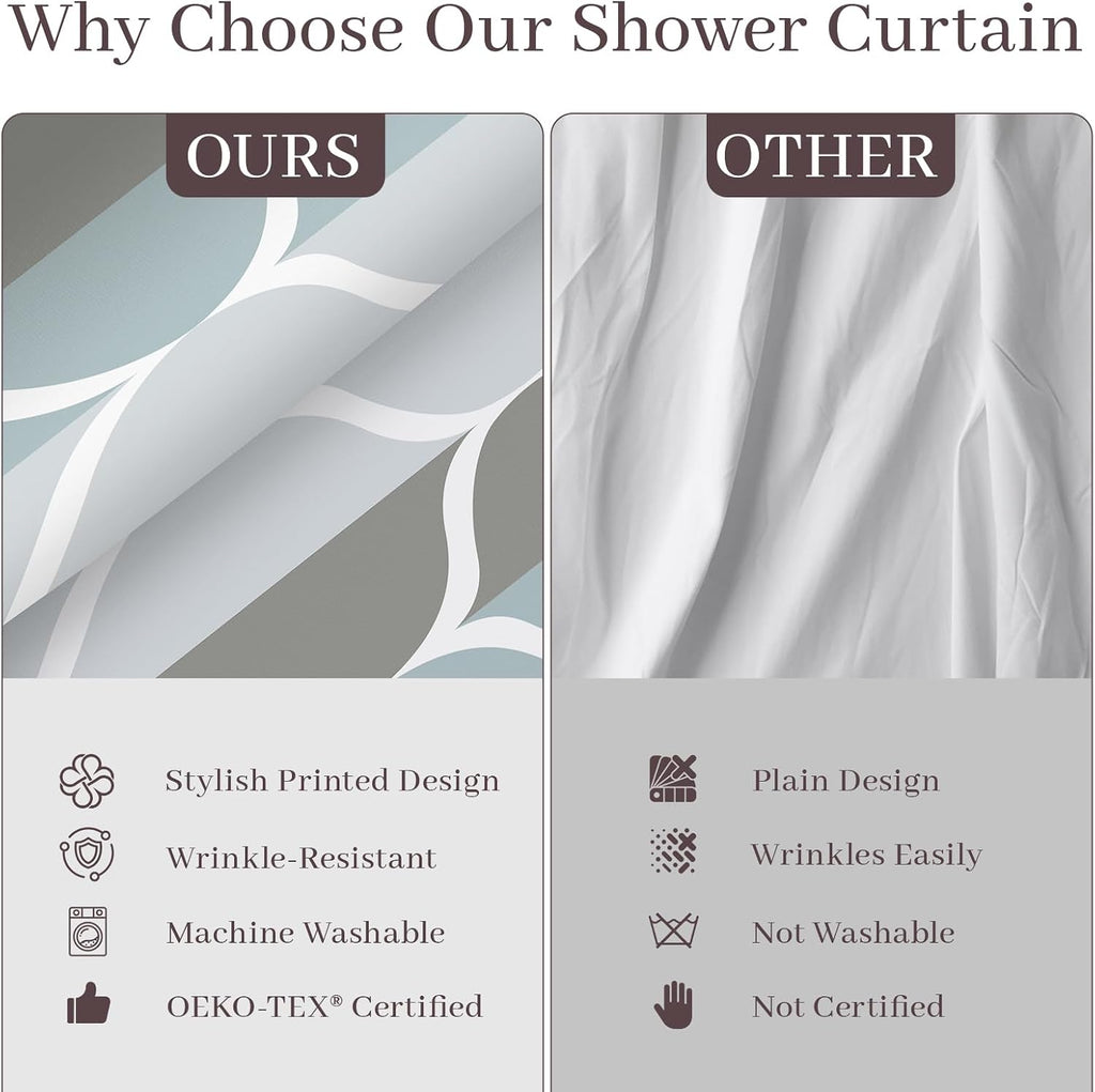 Yiatn Gray Ringless Shower Curtain with Snap-in Liner, 71 x 74 Inch