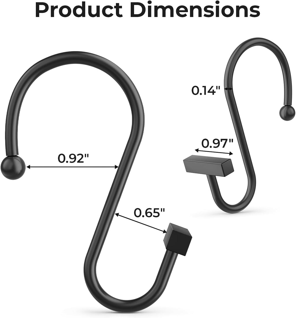 Bathway Shower Curtain Hooks, Black Shower Curtain Rings Rust Proof, 12PCS Shower Hooks for Shower Curtain, T-Bar Design Convenient Elegant Shower Curtain Hangers for Bathroom Kitchen Wardrobe