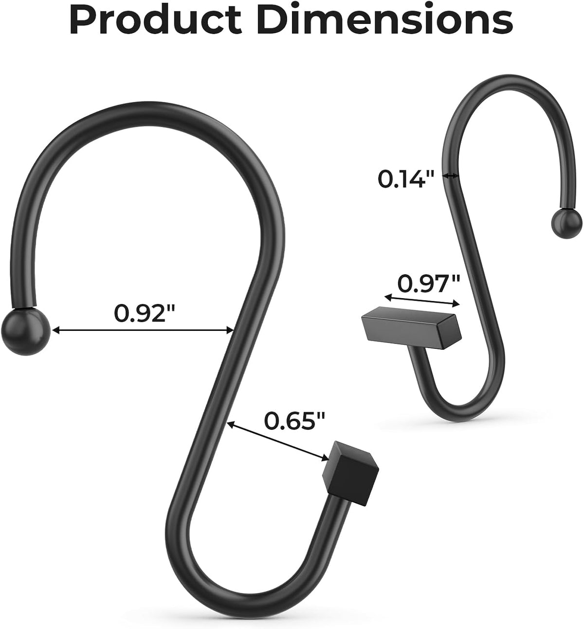 Bathway Shower Curtain Hooks, Black Shower Curtain Rings Rust Proof, 12PCS Shower Hooks for Shower Curtain, T-Bar Design Convenient Elegant Shower Curtain Hangers for Bathroom Kitchen Wardrobe