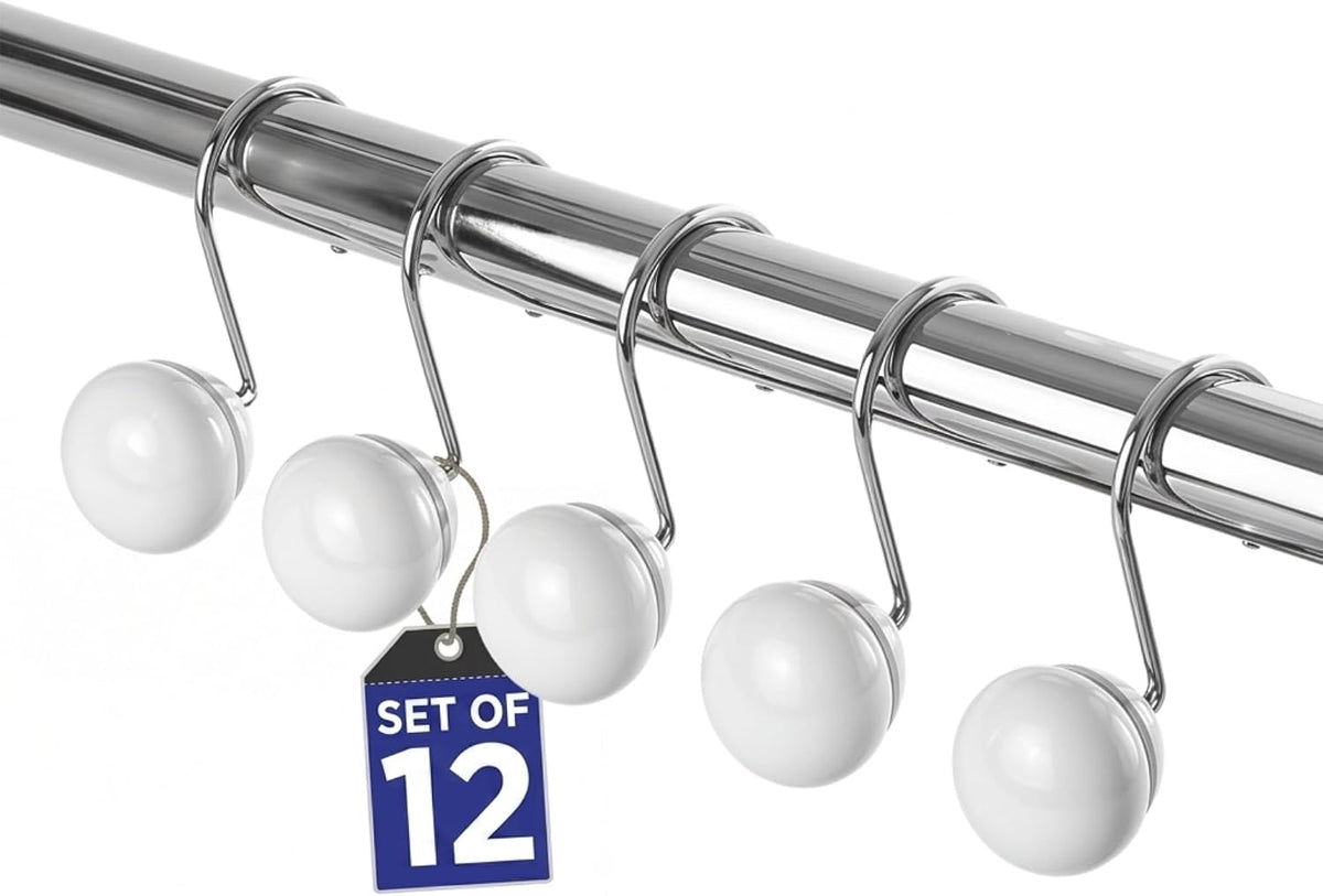 Creative Scents White Shower Curtain Hooks Decorative | Set of 12