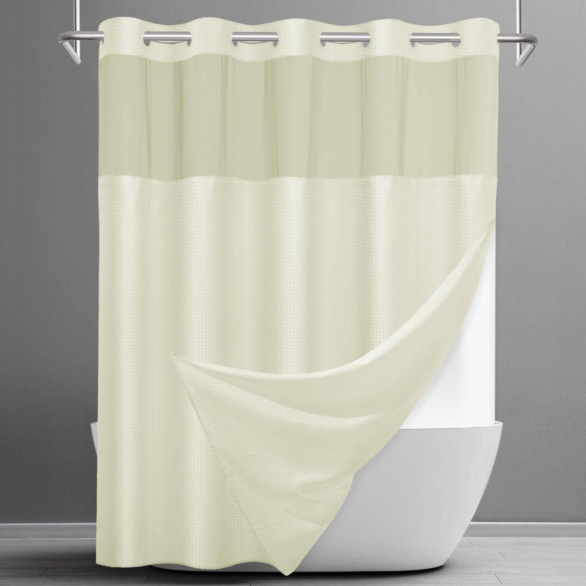 SORTTO Ringless Waffle Shower Curtain with Snap in Liner Set, 71x74, White