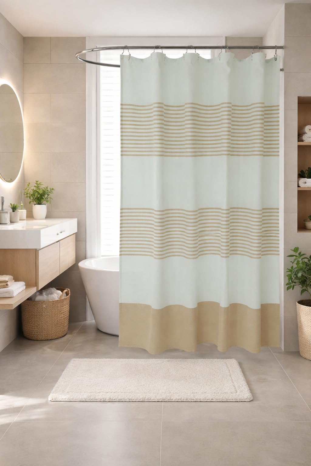 Serafina Home Nautical Striped Blue and White Fabric Shower Curtain: