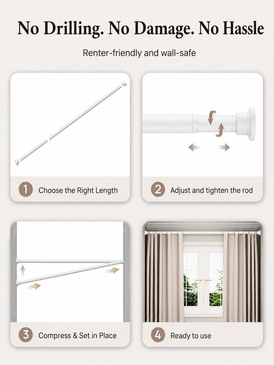 ALLZONE Tension Shower Curtain Rod, 29-84 In, Spring Loaded Curtain Rod