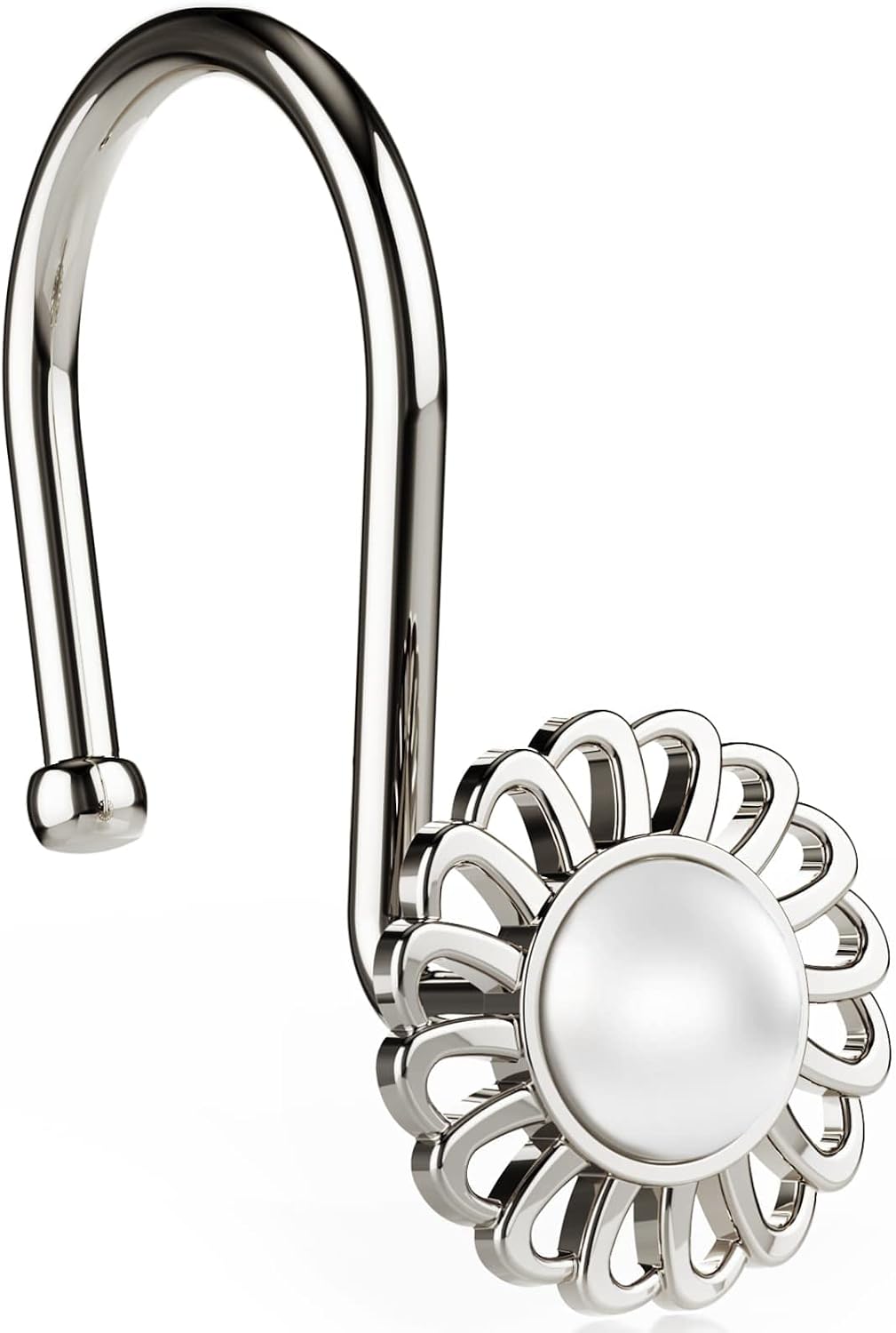 Nickel Shower Curtain Hooks Rings, Decorative Shower Curtain Hangers, Heavy Duty Metal Shower Rings, Sunflower Shower Hooks for Shower Curtain Rod and Liner, Bathroom Curtain Hooks, Set of 12
