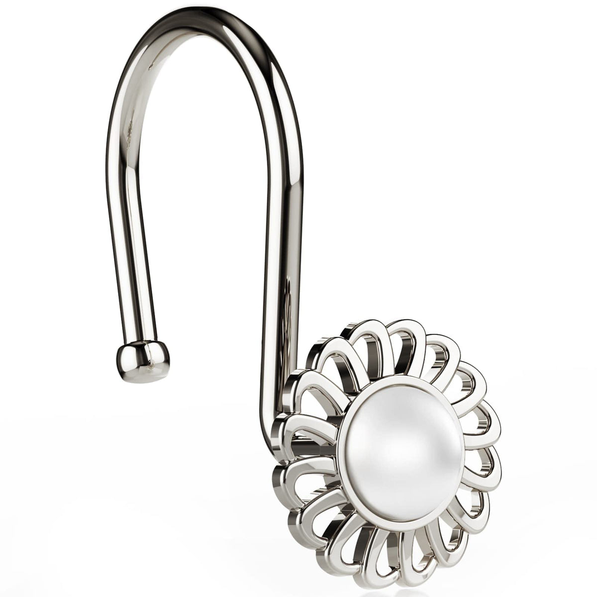 Nickel Shower Curtain Hooks Rings, Decorative Shower Curtain Hangers, Heavy Duty Metal Shower Rings, Sunflower Shower Hooks for Shower Curtain Rod and Liner, Bathroom Curtain Hooks, Set of 12