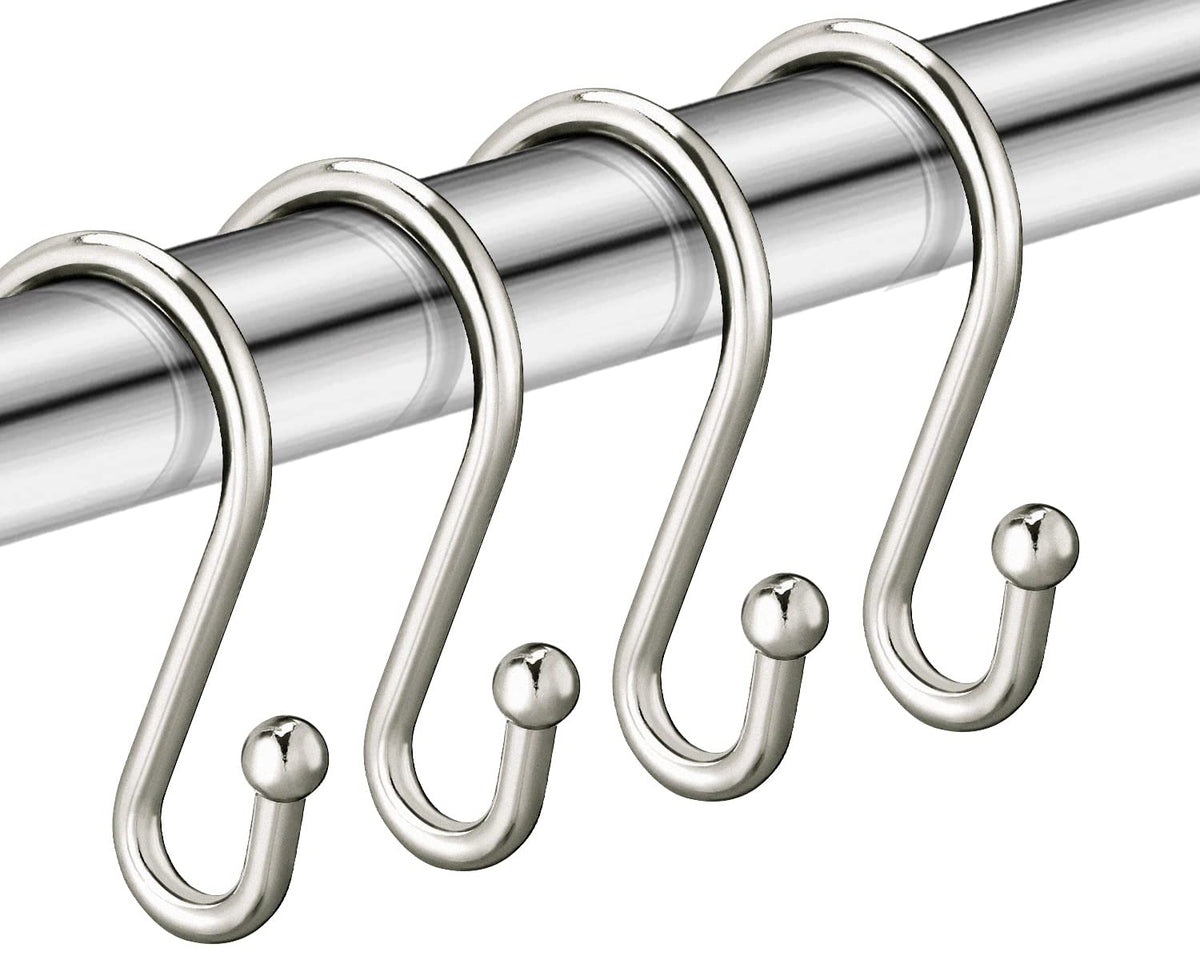 Gold Shower Curtain Rings Hooks, Set of 12 CHICTIE Decorative Shower Curtain Hooks, Premium Metal Rust Resistant S Shaped Hooks Hangers for Bathroom Curtains,Clothing, Towels, etc