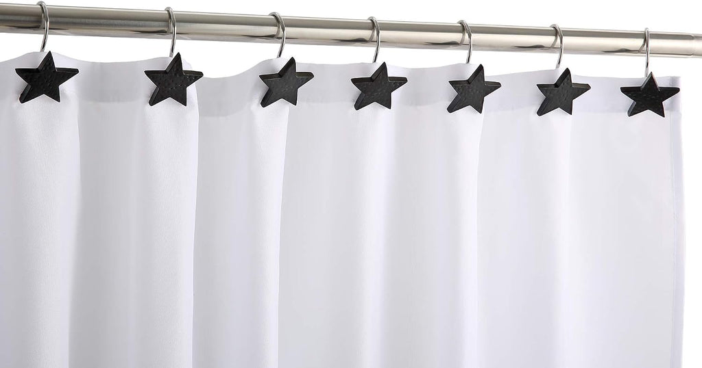 CHICTIE Star Shower Curtain Hooks,Black Decorative Shower Curtain Hooks Rings,Set of 12 Rust Proof Shower Hooks for Bathroom (Black)