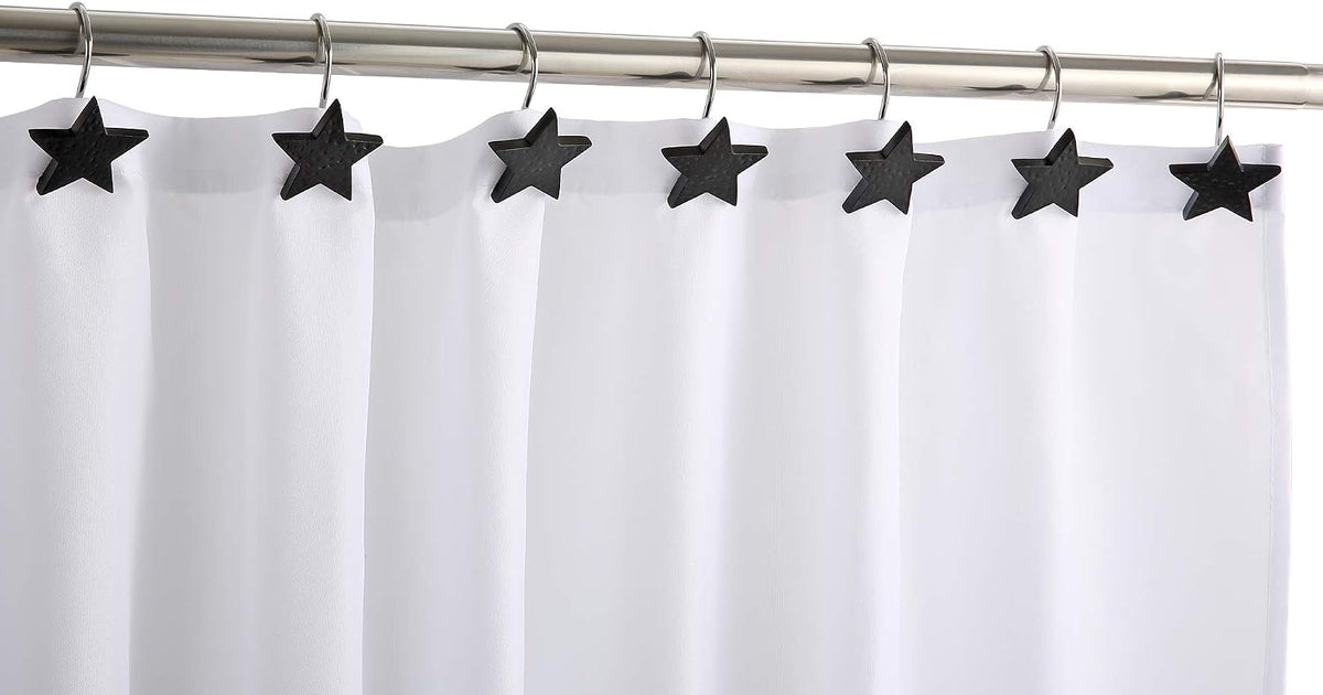 CHICTIE Star Shower Curtain Hooks,Black Decorative Shower Curtain Hooks Rings,Set of 12 Rust Proof Shower Hooks for Bathroom (Black)