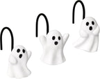 Sunlit Ghost Shower Curtain Hooks, Home Decorative Shower Curtain Rings for Bathroom, Halloween Shower Curtain Hangers Bathroom Accessories, Set of 12