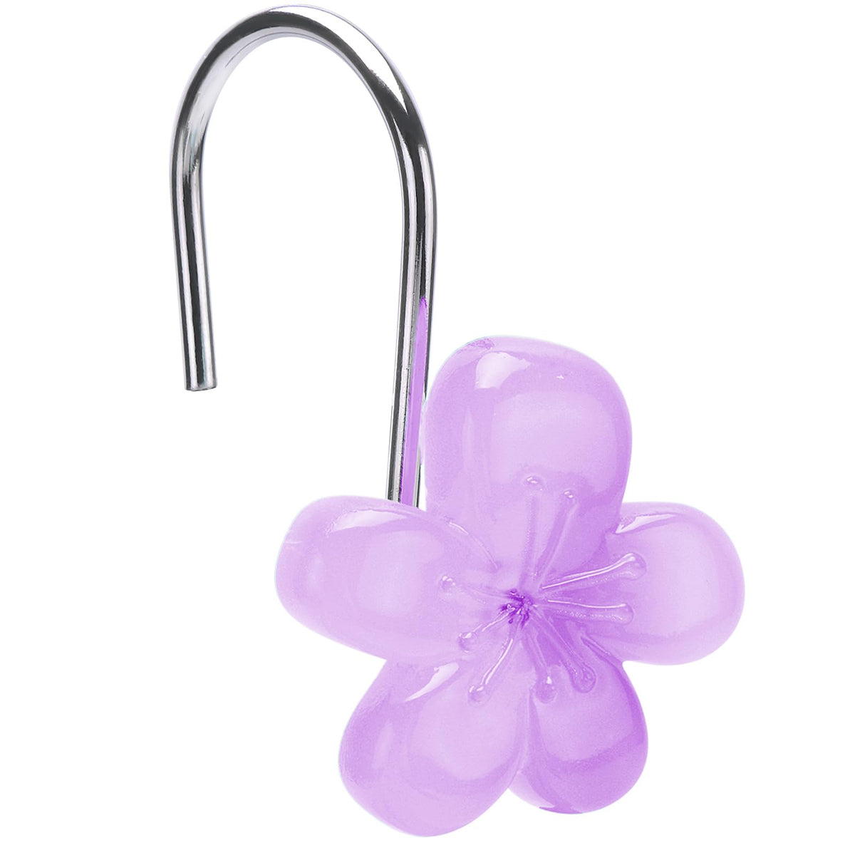 Flower Decorative Shower Curtain Hooks, Glow in The Dark, Set of 12, Pink