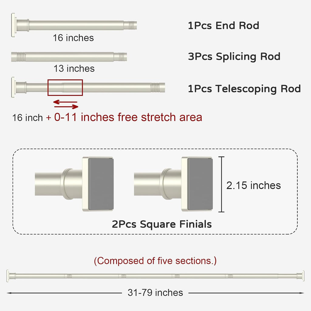 UIOSANRT Brushed Nickel Shower Curtain Rod 31-79 Inches Non-Slip Shower Rod Tension Mounted No Drill Tension Shower Curtain Rods Spring Tension Rod for Windows Bathroom