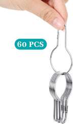 Queekay 60 Pcs Metal Shower Curtain Hooks Reusable Hanging Clips, Silver
