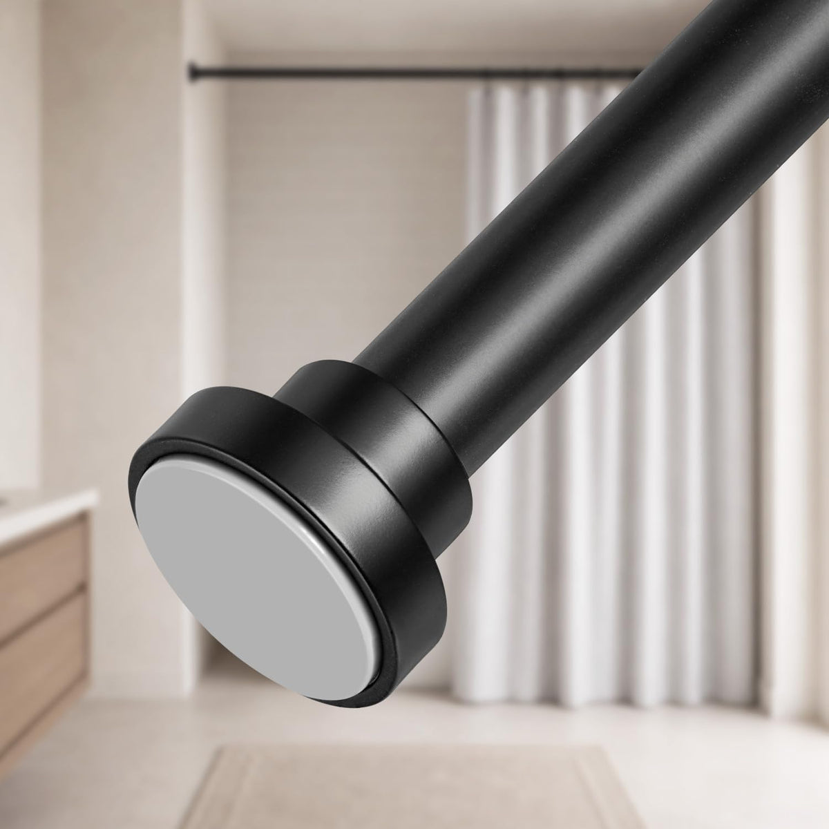 Black Tension Shower Curtain Rod 34 to 82 Adjustable No Drilling