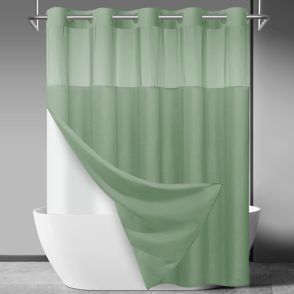 SORTTO Ringless Slub Shower Curtain with Snap in Liner, 71x74, Black