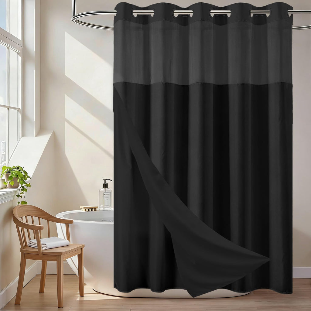No Hook Shower Curtain and Liner Set, Ombre Black and White, 71x74