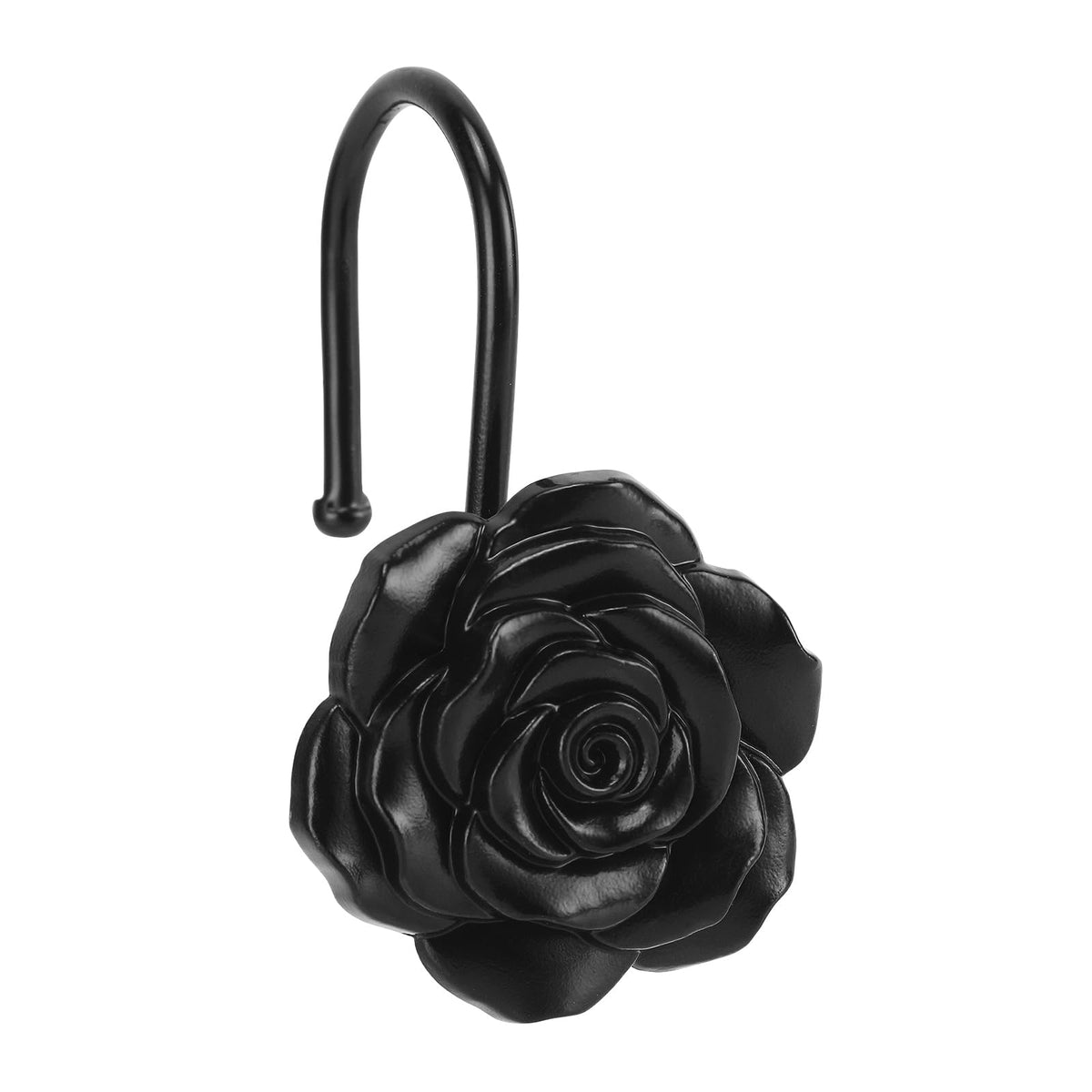 Metal Rose Shower Curtain Hooks, Rust-Resistant Hooks for Shower Curtain Rods, Set of 12, Beautiful Floral Rose Design Bathroom Decoration Hooks (Gold)