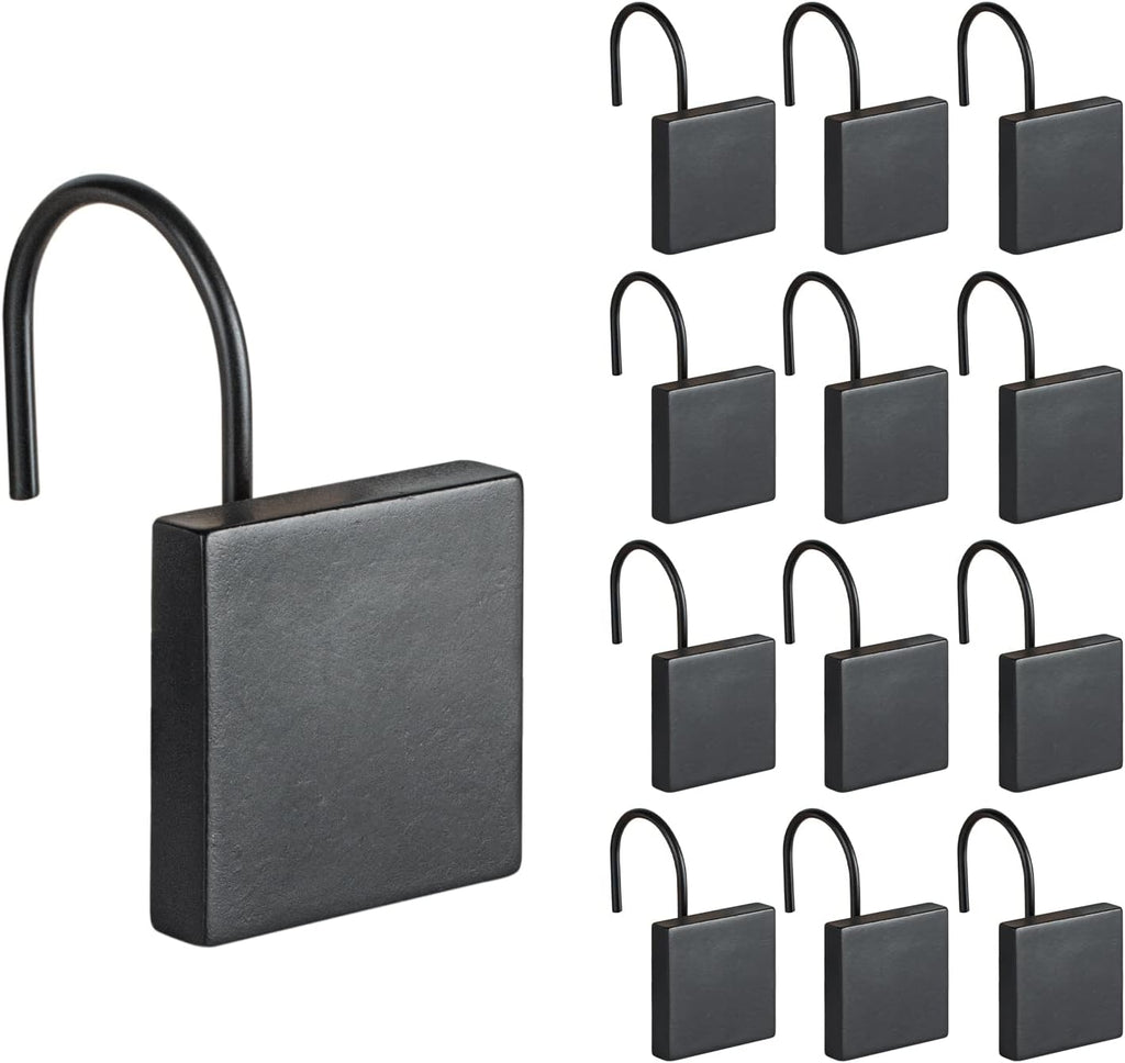 Square Shower Curtain Hooks, Decorative Bathroom Curtain Rings, Black