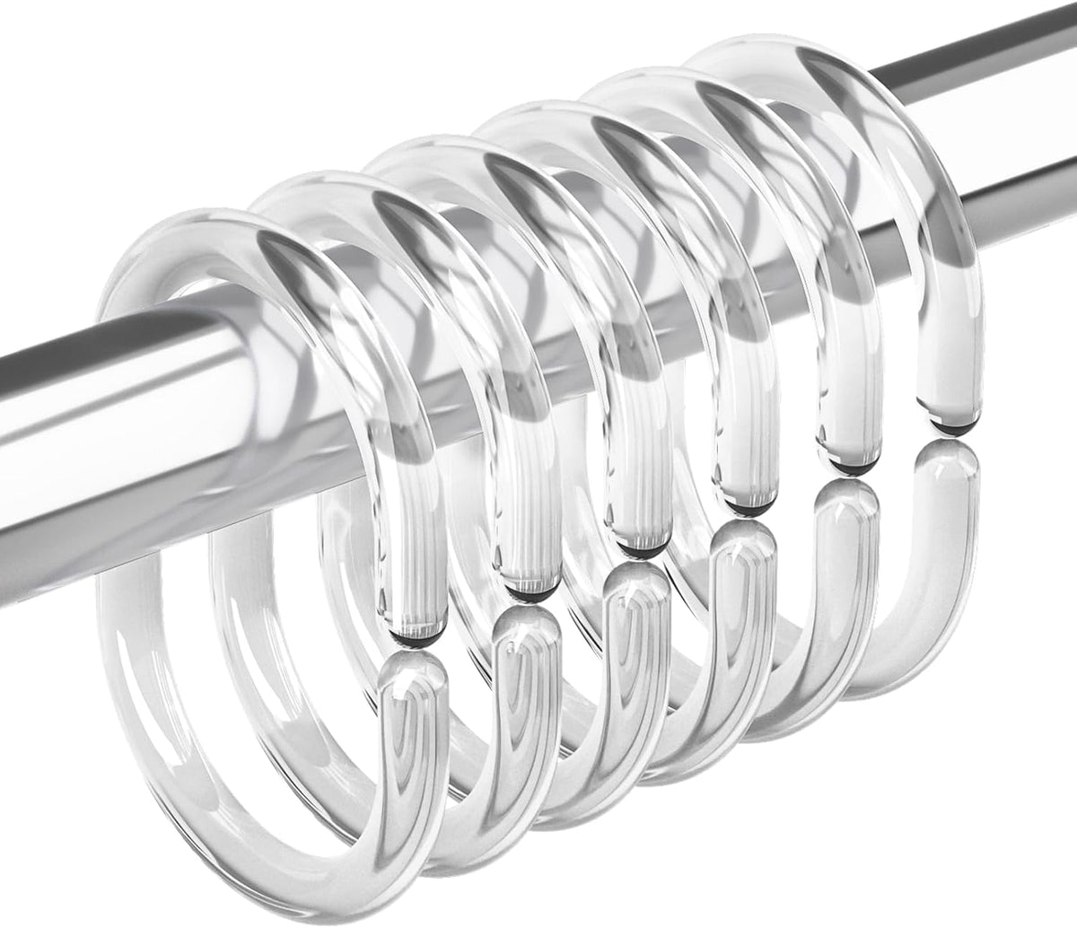 Amazer White Shower Curtain Hooks Rings, 24 Pcs Plastic Shower Curtain Rings, Plastic Shower Curtain Hooks for Bathroom Shower Rod, White Shower Hooks Rings Loops for Shower Curtain