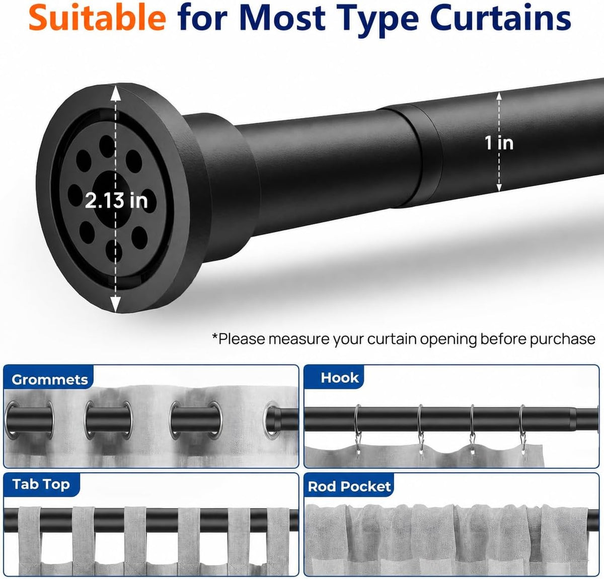 ALLZONE Heavy Duty Tension Shower Curtain Rod, 42–83 in., Stay-in-Place