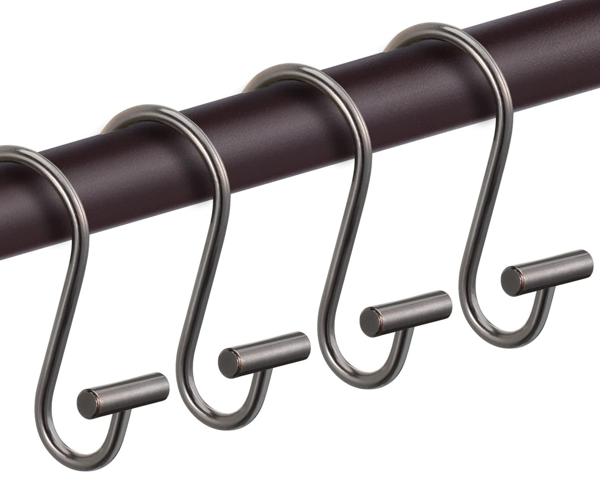 Nickel Shower Curtain Hooks, Rust Proof Shower Curtain Rings for Bathroom, Silver Metal Decorative Shower Curtain Hooks Hangers for Shower Curtain Rod, Set of 12 T-Bar Design