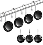 12PCS Shower Curtain Hooks Rings for Bathroom, Stainless Steel Metal Crystal Rhinestones Bling Rust Proof Shower Curtain Rings Hangers for Shower Curtain Decorative, Round Heavy Duty Hooks (Clear)