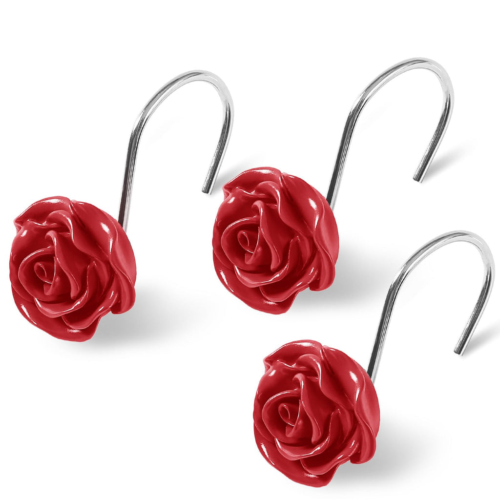 Cute Rose Floral Shower Curtain Hooks Rings for Bathroom,Pink 12PCS