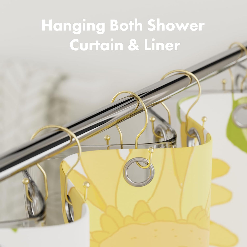 AmazerBath Shower Curtain Hooks Gold Shower Curtain Rings, Simple Double Hook Shower Curtain Hooks Rust Proof, Metal Smooth Shower Hooks for Shower Curtain Rod, 12 Pcs Shower Rod Hook Light Gold