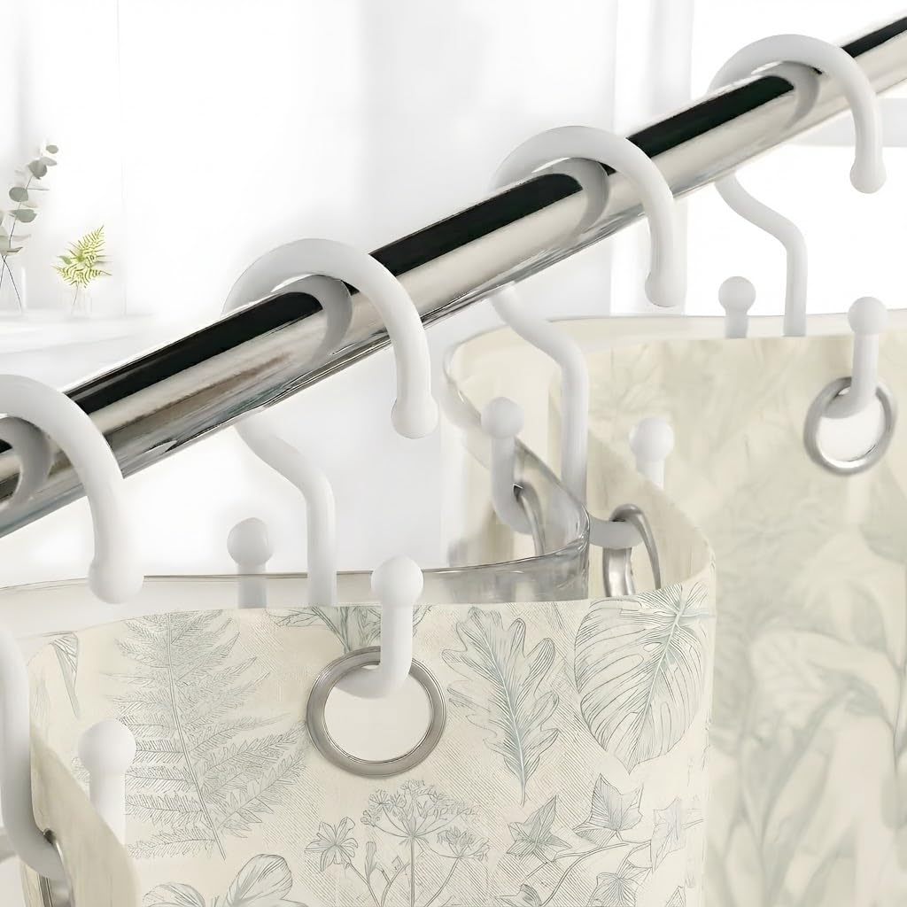 Bathway Green Shower Curtain Hooks, 12 Plastic Double Shower Curtain Rings
