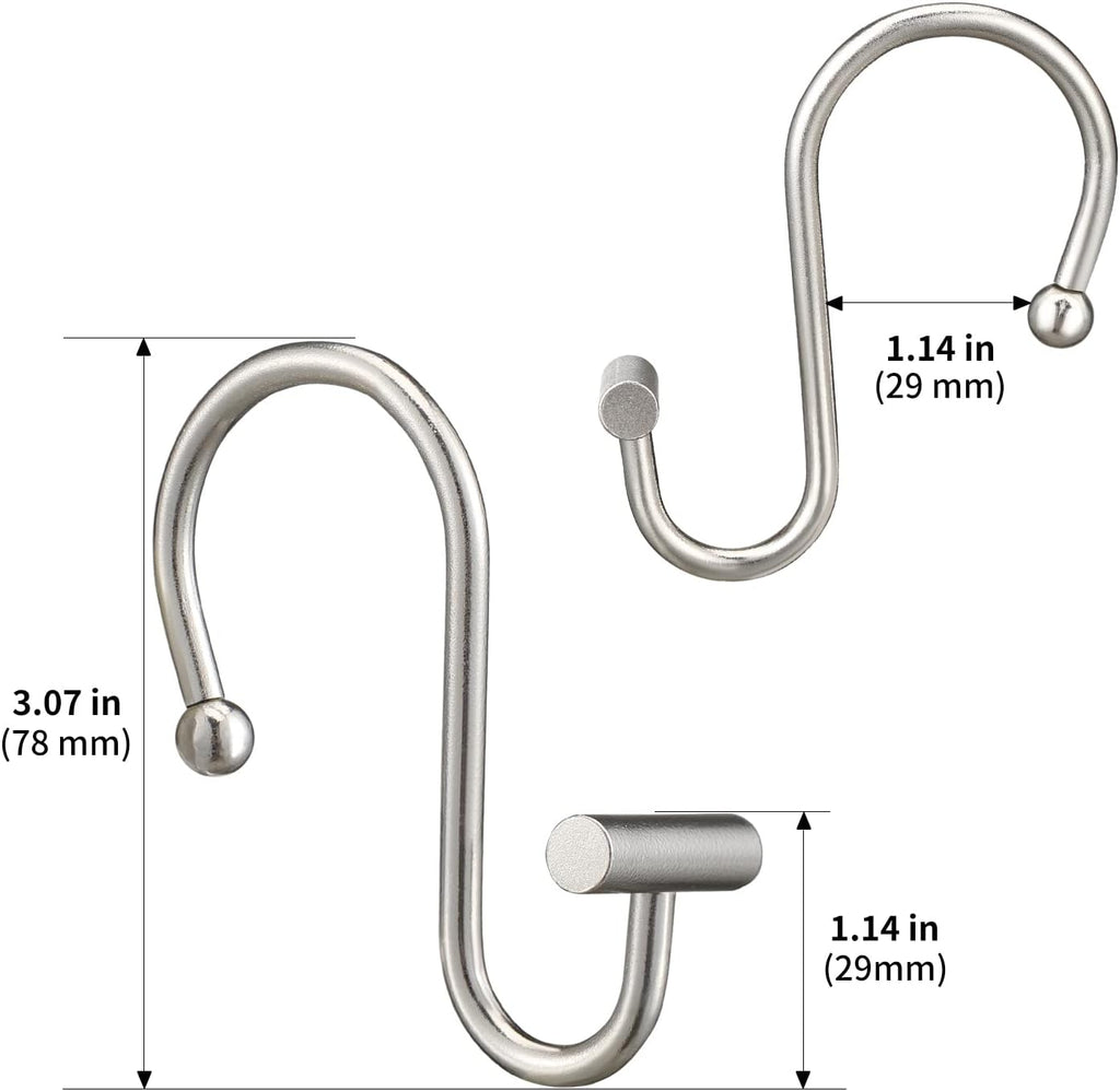 Nickel Shower Curtain Hooks, Rust Proof Shower Curtain Rings for Bathroom, Silver Metal Decorative Shower Curtain Hooks Hangers for Shower Curtain Rod, Set of 12 T-Bar Design