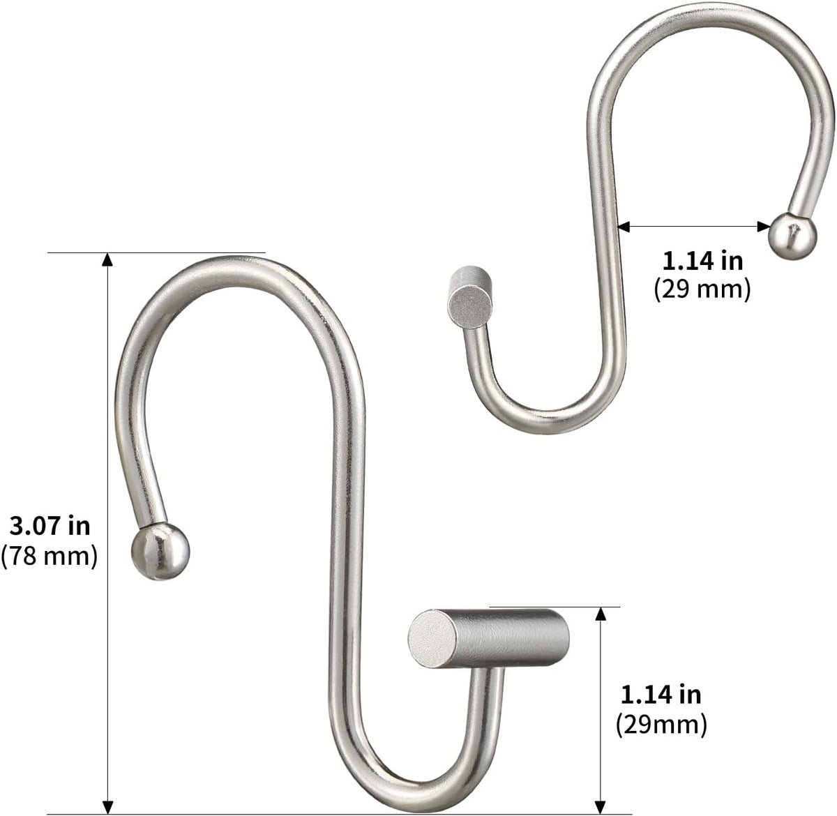Nickel Shower Curtain Hooks, Rust Proof Shower Curtain Rings for Bathroom, Silver Metal Decorative Shower Curtain Hooks Hangers for Shower Curtain Rod, Set of 12 T-Bar Design