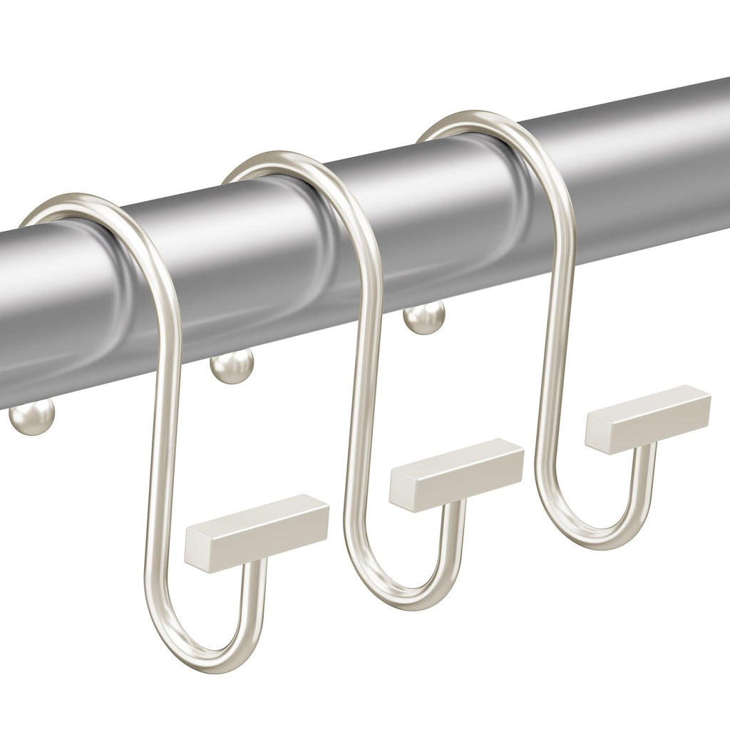 Bathway Shower Curtain Hooks, Black Shower Curtain Rings Rust Proof, 12PCS Shower Hooks for Shower Curtain, T-Bar Design Convenient Elegant Shower Curtain Hangers for Bathroom Kitchen Wardrobe