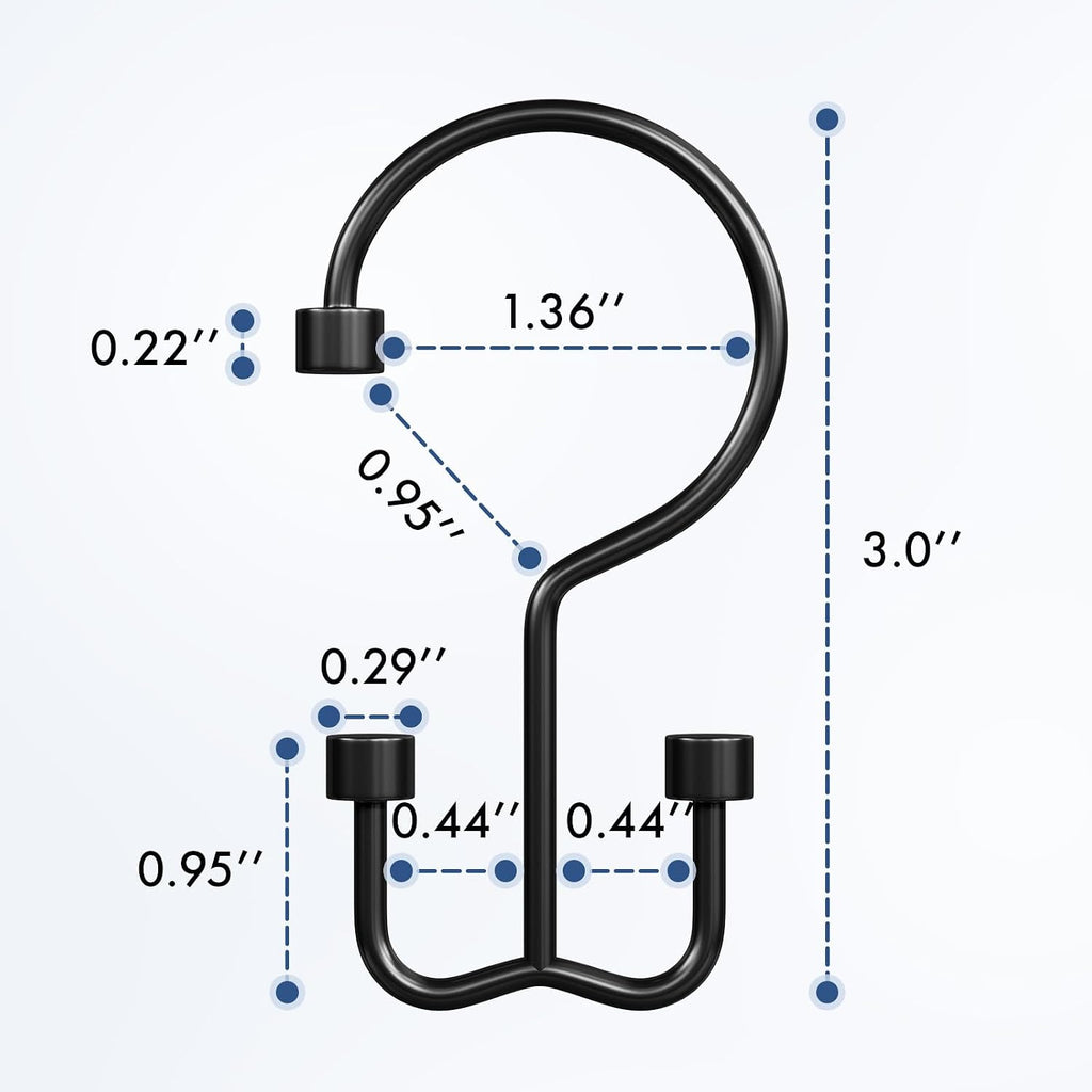 Bathway Shower Curtain Hooks Matte Black Shower Curtain Rings, 12 Pcs Double Hook Shower Curtain Hooks Rings Shower Curtain Hangers Rust Proof, Metal Shower Hooks for Bathroom Shower Curtain Rod
