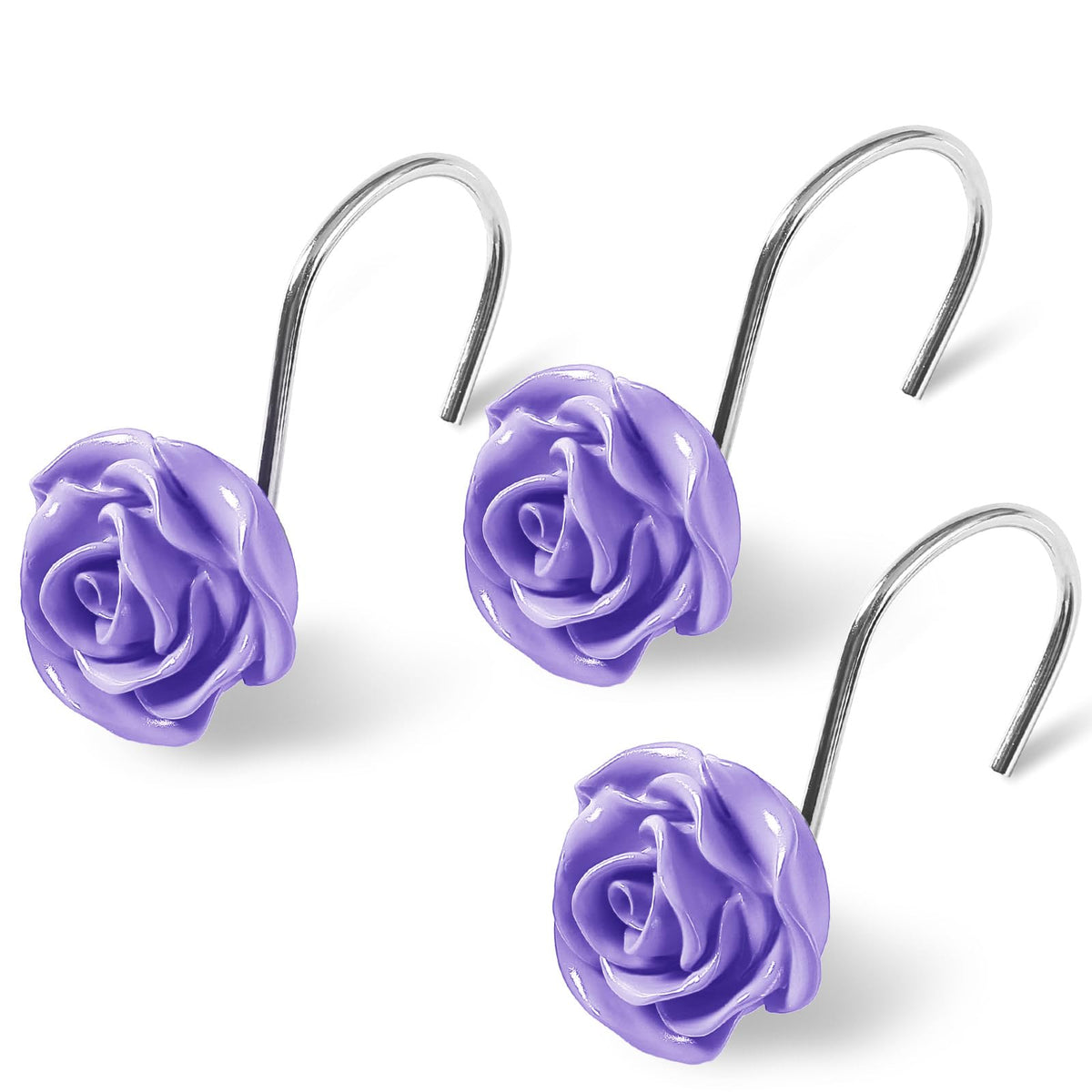 Cute Rose Floral Shower Curtain Hooks Rings for Bathroom,Pink 12PCS