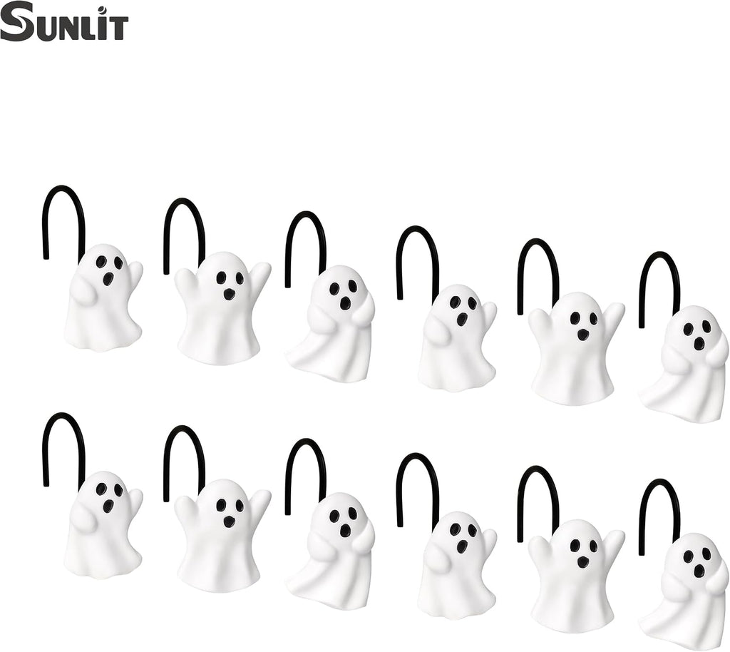 Sunlit Ghost Shower Curtain Hooks, Home Decorative Shower Curtain Rings for Bathroom, Halloween Shower Curtain Hangers Bathroom Accessories, Set of 12
