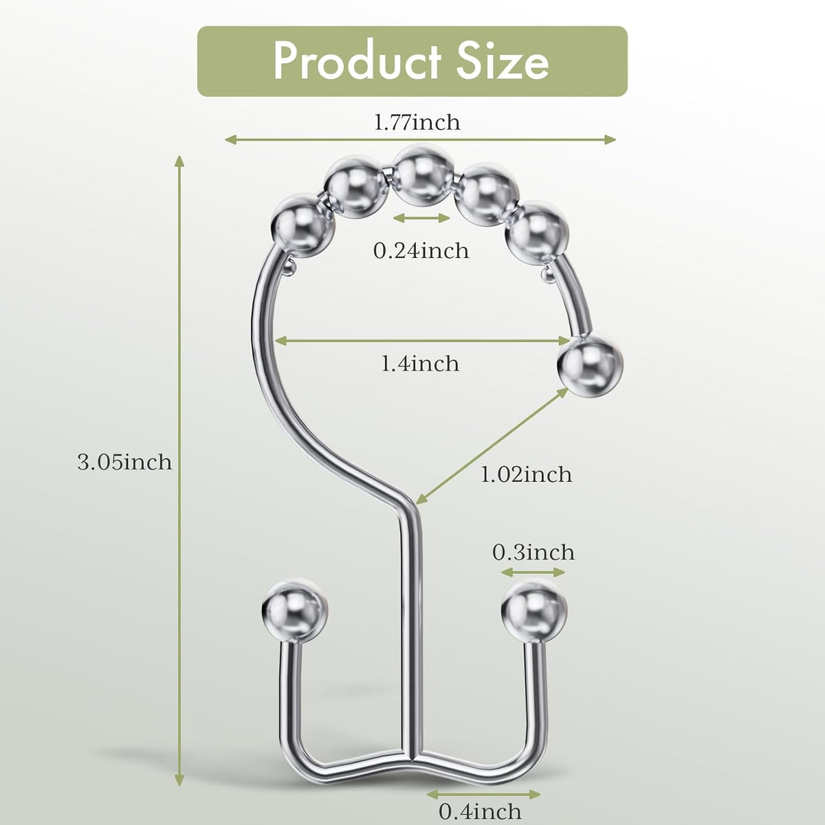 Amazer Shower Curtain Hooks Rings, Rust-Resistant Stainless Steel Double Shower Curtain Hooks, Shower Hooks for Shower Curtain and Liner Bathroom, Set of 12, Chrome