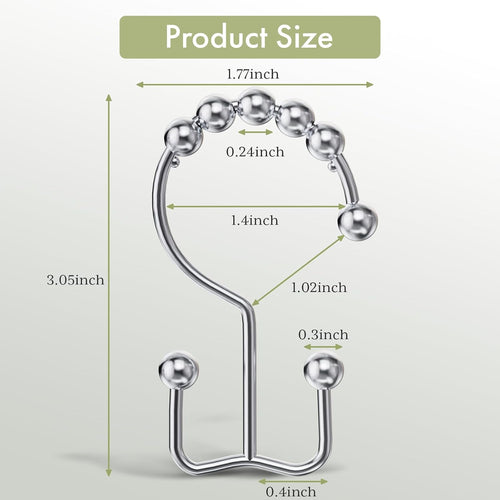 Amazer Shower Curtain Hooks Rings, Rust-Resistant Stainless Steel Double Shower Curtain Hooks, Shower Hooks for Shower Curtain and Liner Bathroom, Set of 12, Chrome