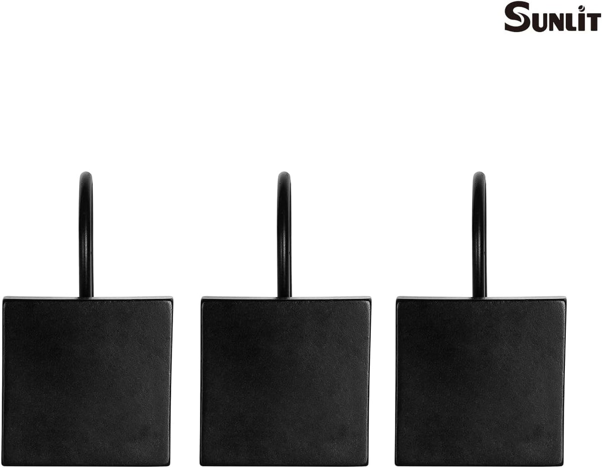 Square Shower Curtain Hooks, Decorative Bathroom Curtain Rings, Black