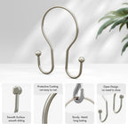 AmazerBath Shower Curtain Hooks Brushed Nickel Shower Curtain Rings, Simple Double Hook Shower Curtain Hooks Rust Proof, Smooth Glide Metal Shower Hooks for Shower Curtain, 12Pcs Shower Rod Hooks