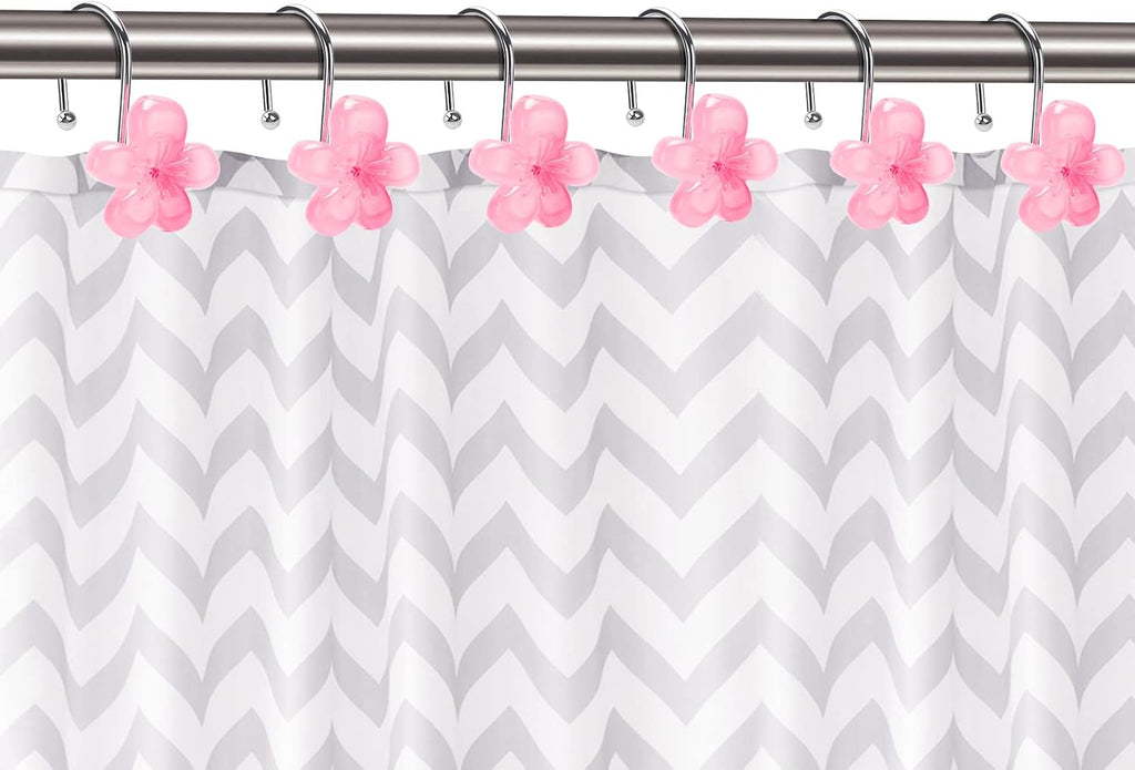 Flower Decorative Shower Curtain Hooks, Glow in The Dark, Set of 12, Pink